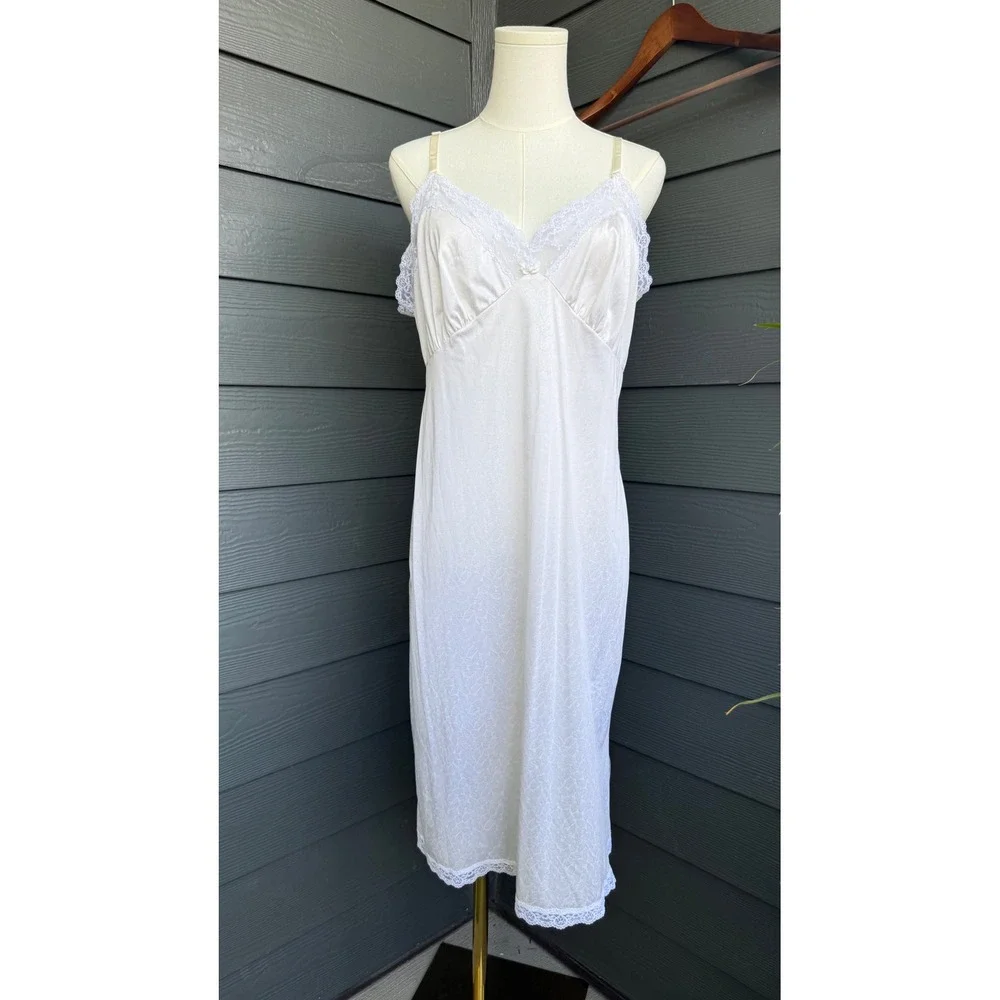 Vintage‎ Liza Lawrence White Lace Trim Full Slip Nightgown Size XL
